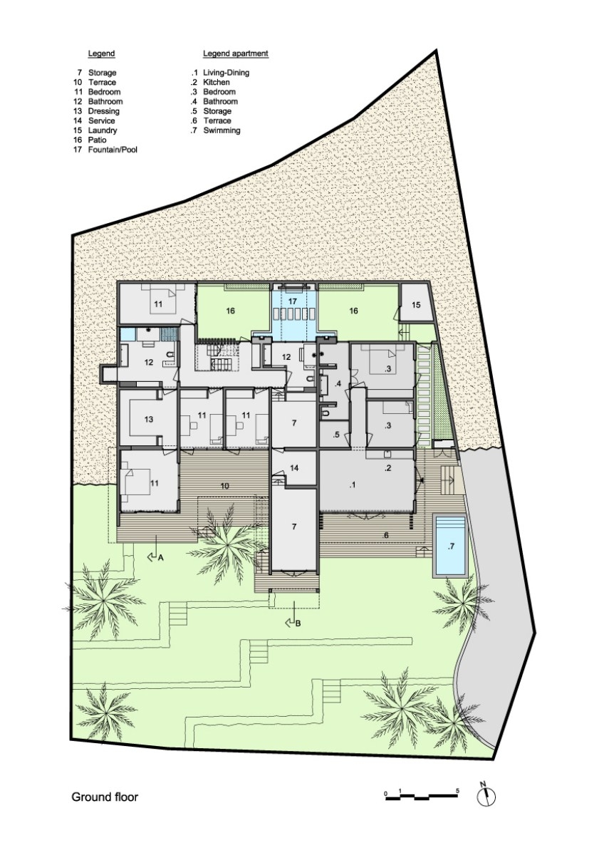 Een ontwerp van Michael Durgaram, een huis op Jan Sofat, Curacao.
Toepassing. Natuursteenstrips Rustiek Kwartsiet. 
