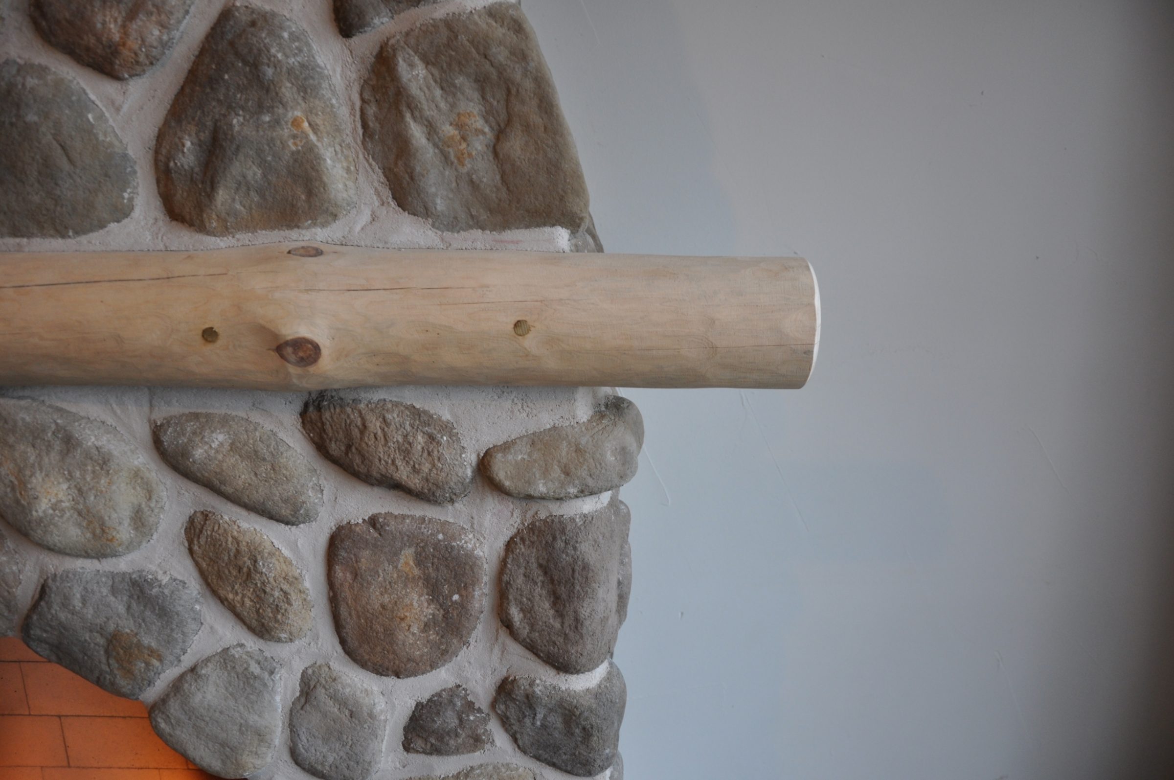 Detailfoto geschilde boomstam in combinatie met Geopietra Steenstrips