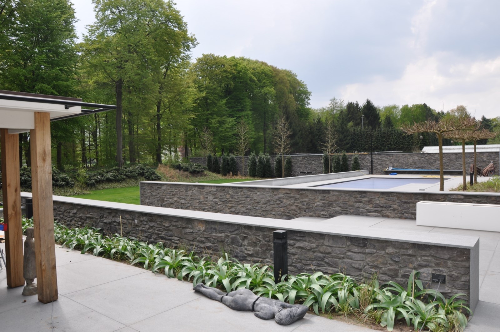 Overzicht tuinmuren, wandbekleding. Type Cascata in de kleur GP.