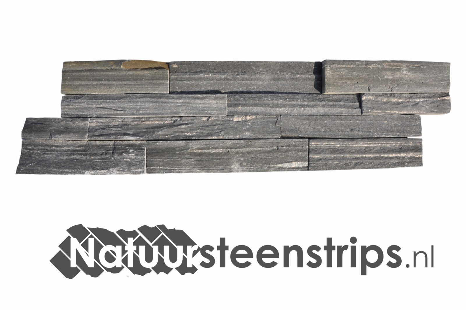 Zwarte Lei Natuursteenstrips - heel paneel - z-vorm. Formaat 55 cm lang x 15 cm breed.
