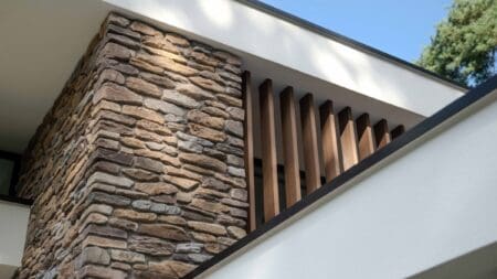 Blumone steenstrips en verticale houten lamellen