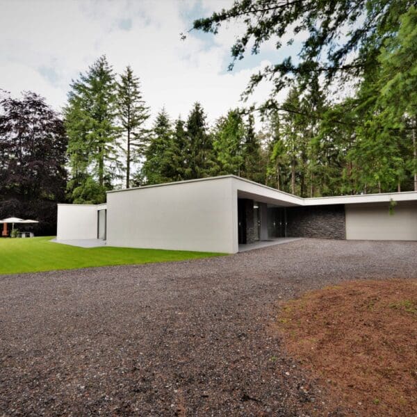 Contrast: Moderne villa in het bos met Geopietra Steenstrips