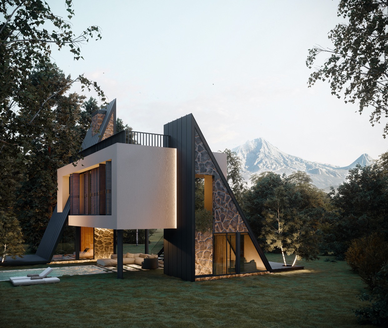 Architect - Aran Architecture, Reza Javadzadeh | Visualisatie - Mostafa Hajizade | https://amazingarchitecture.com/visualization/ararat-villa-in-maku-iran-designed-by-reza-javadzadeh