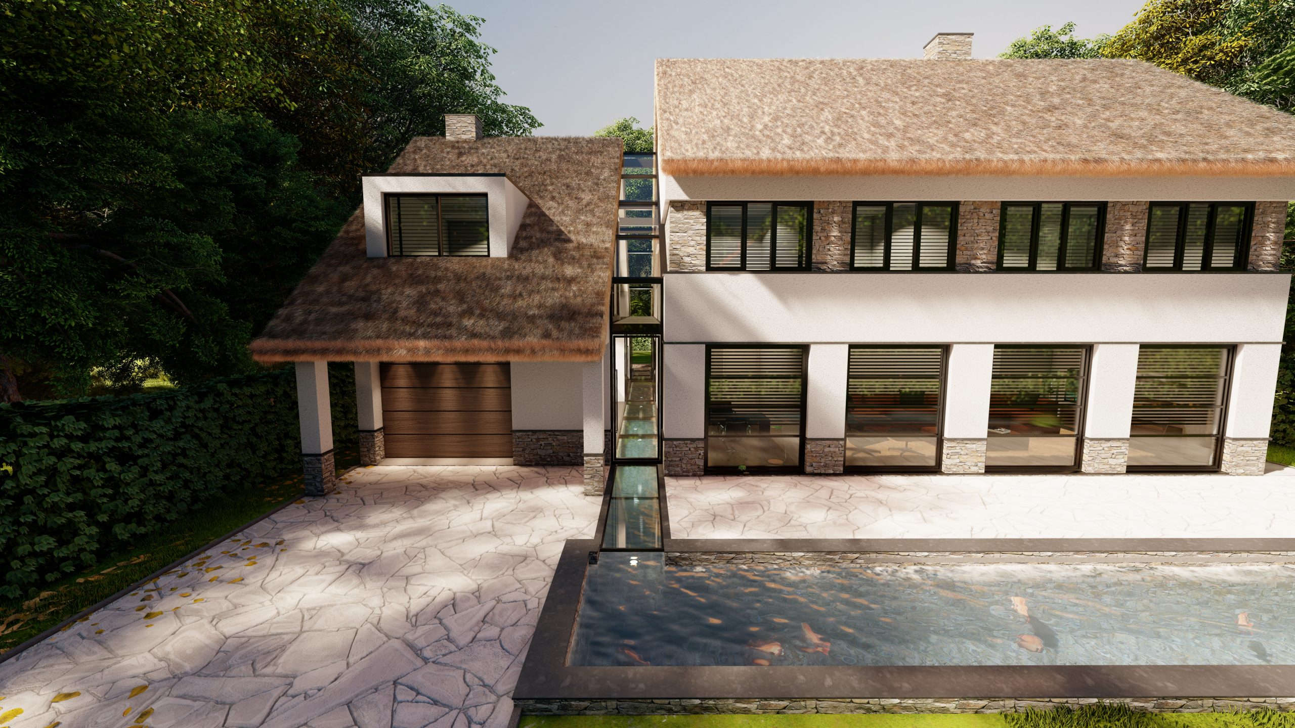 Villa met Flagstones en Steenstrips | Visualisatie Paul Ramakers