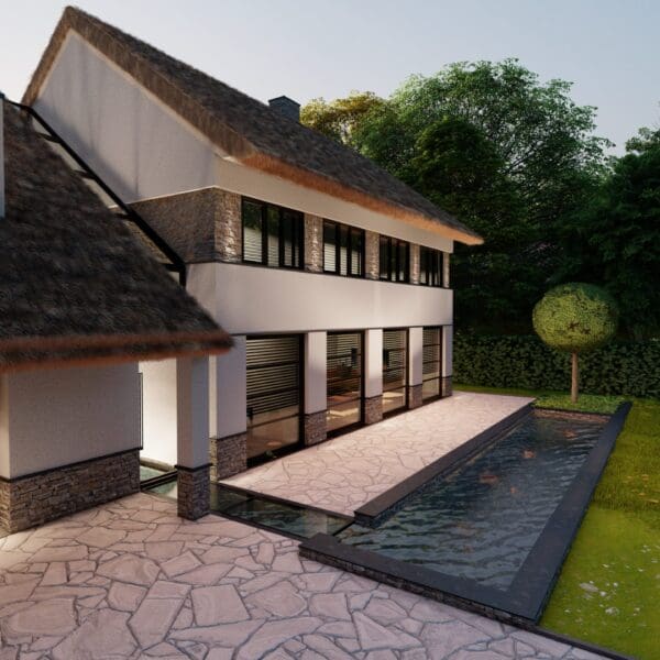 Moderne villa met rietenkap | Visualisatie Paul Ramakers