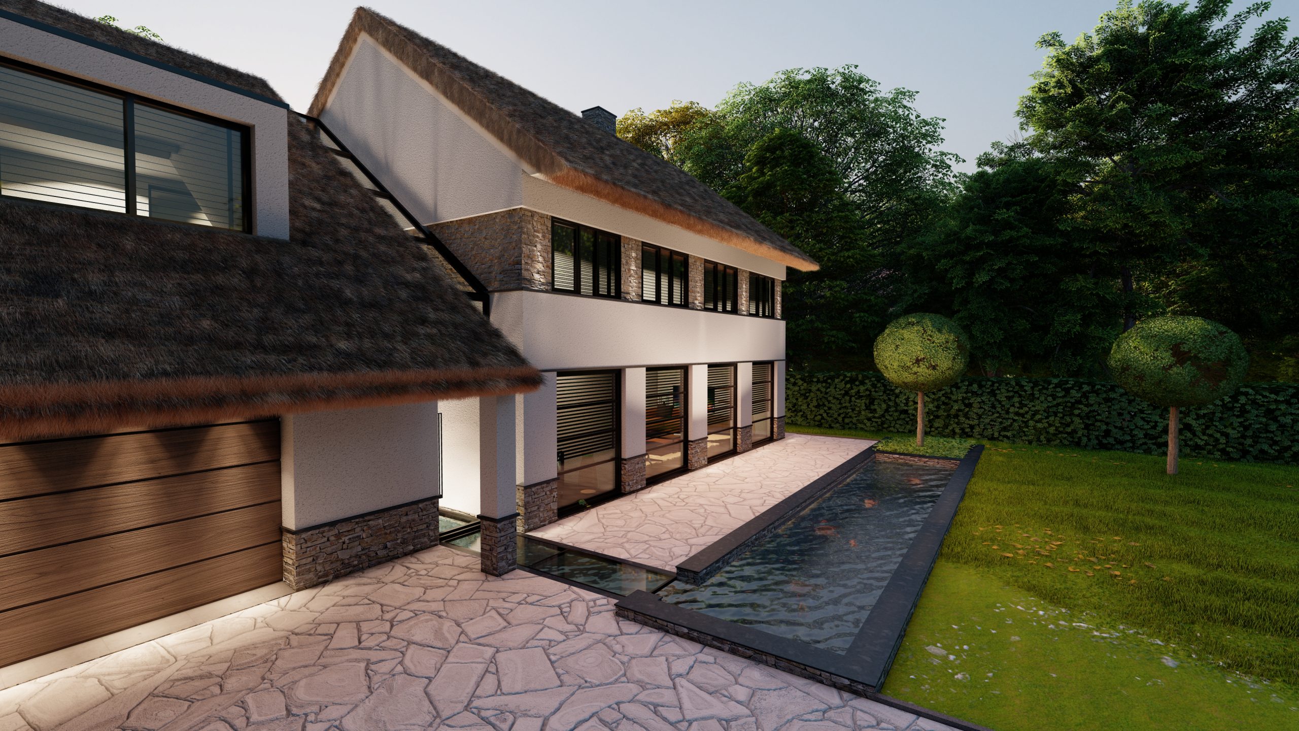 Moderne villa met rietenkap | Visualisatie Paul Ramakers
